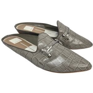 Dolce Vita Gram Mule Slides Gray Horsebit 8.5 Croc Embossed Leather Flats